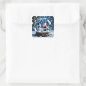 Sneeuwbol met Kerstman en Rendier Vierkante Sticker (Tas)