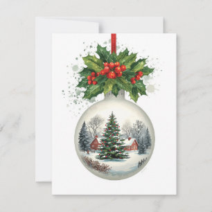 Sneeuwbol Ornament Scenisch Hulst Bessen Feestdagenkaart