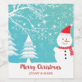 Sneeuwbomen en sneeuwman wijn etiket (Enkel label)