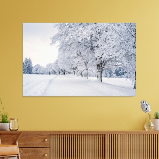 Sneeuwbomen in de winter canvas afdruk (Insitu (Woonkamer))