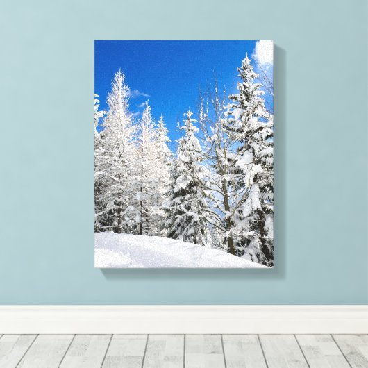 Sneeuwbomen onder duidelijke blauwe hemel canvas afdruk (Insitu (Houten vloer))