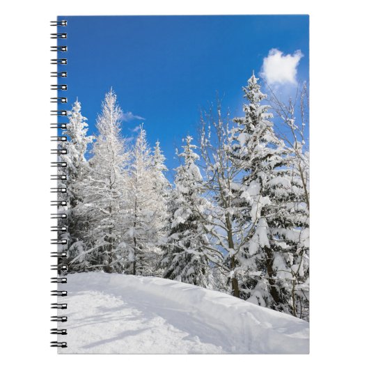 Sneeuwbomen onder een duidelijk blauw sky-notebook notitieboek (Voorkant)