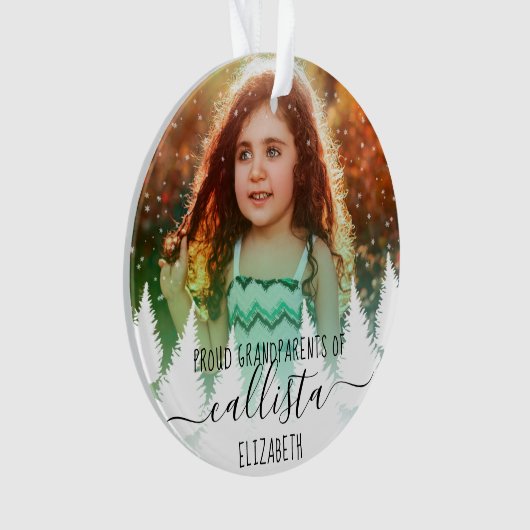 Sneeuwbomen Trotse Grootouders Fotonaam Ornament (voorkant)