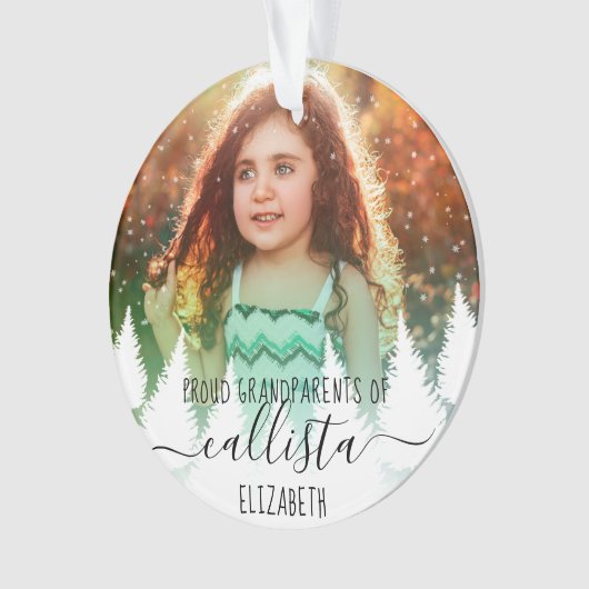 Sneeuwbomen Trotse Grootouders Fotonaam Ornament (voorkant)