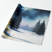 Sneeuwbomen winterlandschap schilderen cadeaupapier (Uitgerold)