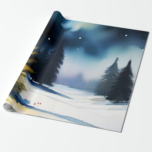 Sneeuwbomen winterlandschap schilderen cadeaupapier (Uitgerold)