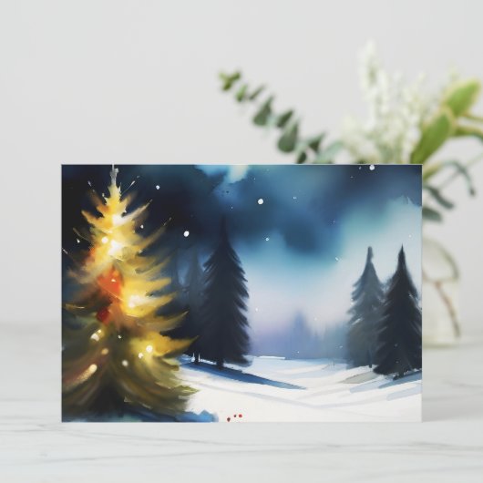 Sneeuwbomen winterlandschap schilderen feestdagenkaart (Staand voorkant)