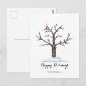Sneeuwboom en rode vogels Kerstmis gelukkig Briefkaart (Voorkant / Achterkant)