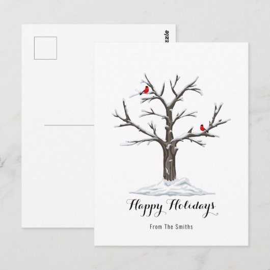 Sneeuwboom en rode vogels Kerstmis gelukkig Briefkaart (Voorkant / Achterkant)
