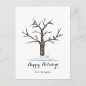 Sneeuwboom en rode vogels Kerstmis gelukkig Briefkaart (Voorkant)