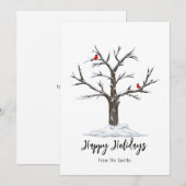 Sneeuwboom en rode vogels Kerstmis gelukkig Feestdagenkaart (Voorkant / Achterkant)