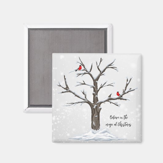 Sneeuwboom en rode vogels Kerstmis Magneet (Voorkant / Achterkant)
