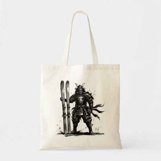 Sneeuwbord Borstel Kunst - Skier Staande Samurai Tote Bag (Voorkant)