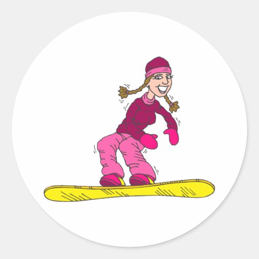 Sneeuwbord Girl Ronde Sticker (Voorkant)