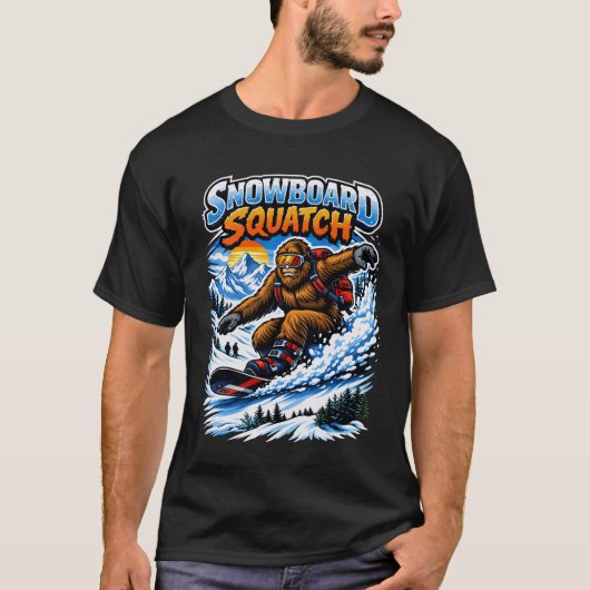 Sneeuwbord Squatch – Grappige Bigfoot-sneeuwboarde T-shirt (Voorkant)