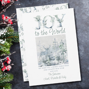 Sneeuwbos decoratieve typografie 'Joy to the World Feestdagenkaart