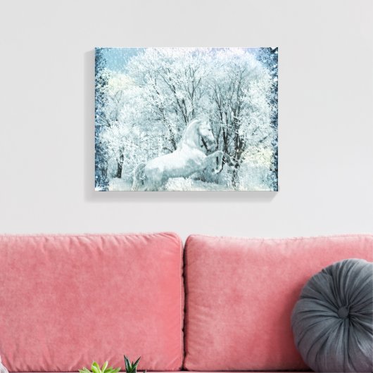 Sneeuwbos en -paard canvas afdruk (Insitu (Woonkamer))