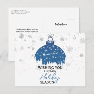 Sneeuwbos Kerstblauw Ornament Santa Sleigh Feestdagenkaart