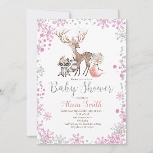 Sneeuwbos meisje baby shower uitnodiging (Voorkant)
