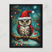 Sneeuwbos nacht Schattigee Uil Vrolijk Kerstfeest Feestdagenkaart (Voorkant)