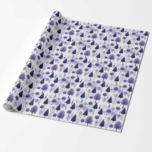 Sneeuwbos Paarse Kerst Wrapping Paper Roll Cadeaupapier (Uitgerold)