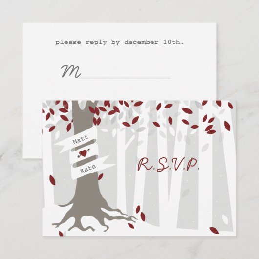 Sneeuwbos Rode Winterbruiloft RSVP (Voorkant / Achterkant)