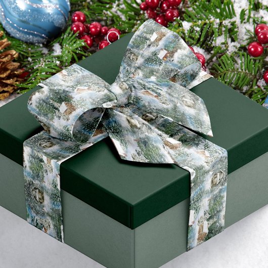 Sneeuwbos rustieke bosrijke hutten kerst satijnen lint