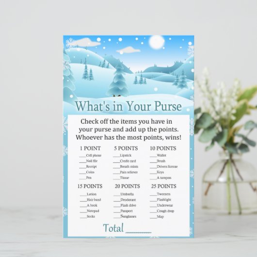 Sneeuwbos Wat zit er in je handtas? (Staand voorkant)