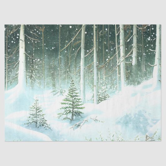 Sneeuwbos Winter Kerstlandschap Decoupage Tissuepapier (Voorkant)