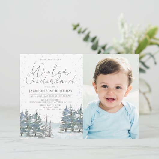 Sneeuwbos Winter Nederland Jongen Verjaardag Foto Kaart (Staand voorkant)