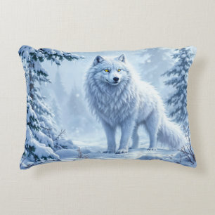 Sneeuwbos witte wolf ijspegels decor accent kussen