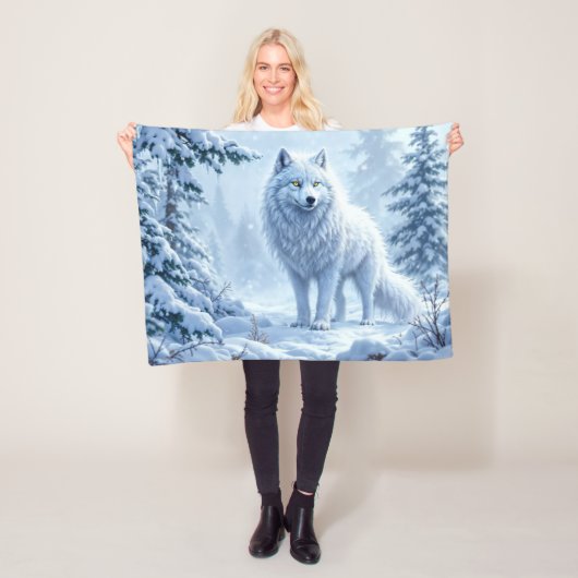 Sneeuwbos witte wolf ijspegels decor fleece deken (In situ)