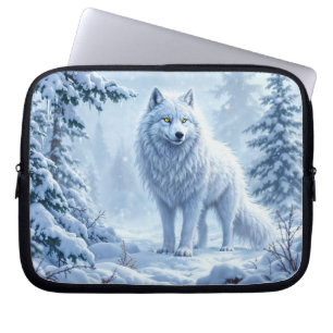 Sneeuwbos witte wolf ijspegels decor laptop sleeve