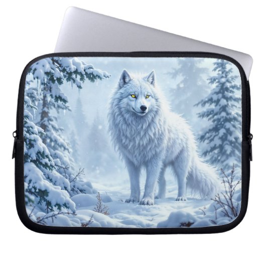 Sneeuwbos witte wolf ijspegels decor laptop sleeve (Voorkant)