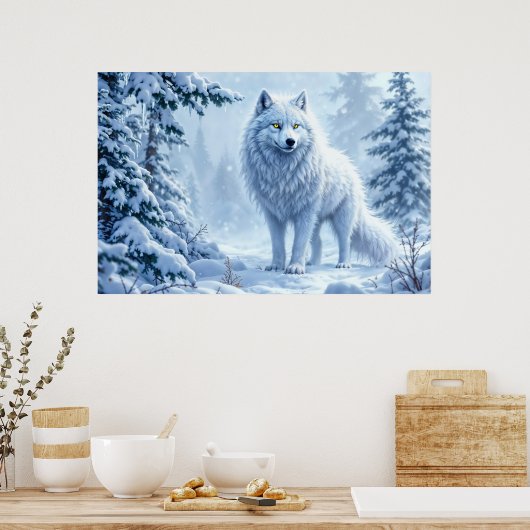 Sneeuwbos witte wolf ijspegels decor poster (Keuken)