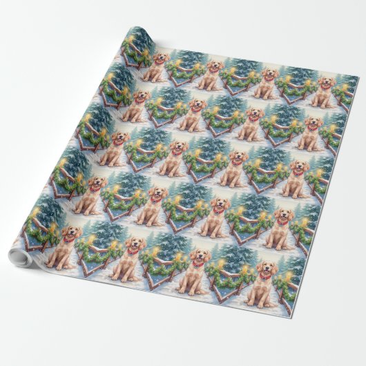 Sneeuwbrug Boykin Spaniel Kerst Kunst Cadeaupapier (Uitgerold)