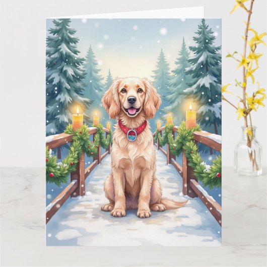 Sneeuwbrug Boykin Spaniel Kerst Kunst Kaart (Gele Bloem)