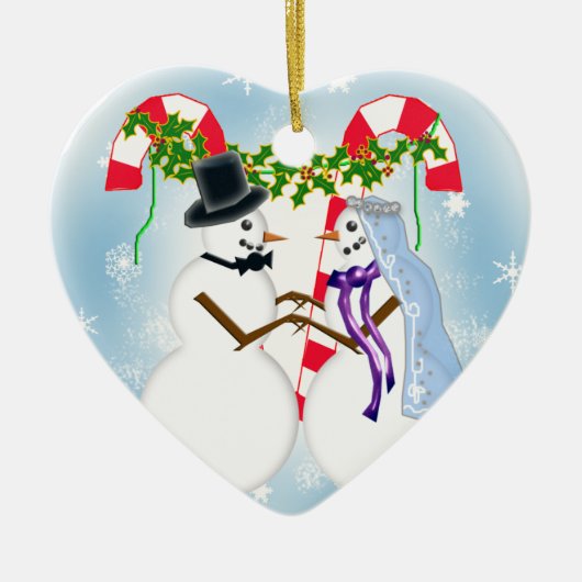sneeuwbruiloft met uitzondering van datum keramisch ornament (Voorkant)