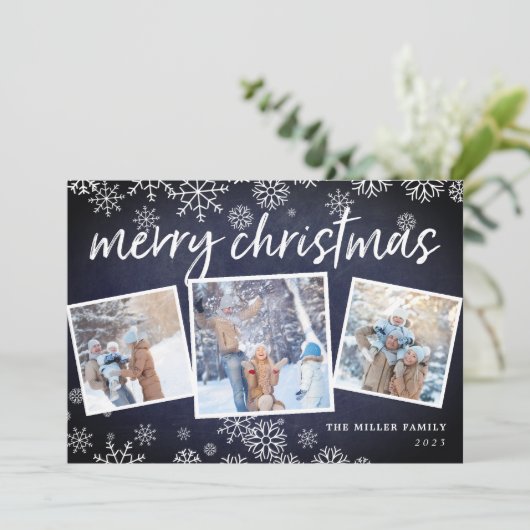 Sneeuwd in | Vakantieknopkaart Feestdagenkaart (Staand voorkant)