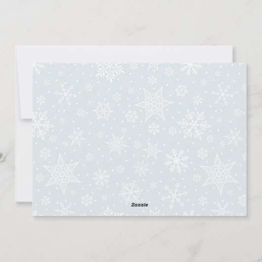 Sneeuwd in | Vakantieknopkaart Feestdagenkaart (Achterkant)