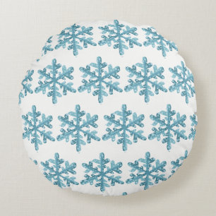Sneeuwdag Blauwe Snowflake Cozy Round Rond Kussen