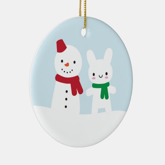 Sneeuwdag - Bunny & Snowman Keramisch Ornament (Rechts)