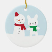 Sneeuwdag - Bunny & Snowman Keramisch Ornament (Voorkant)