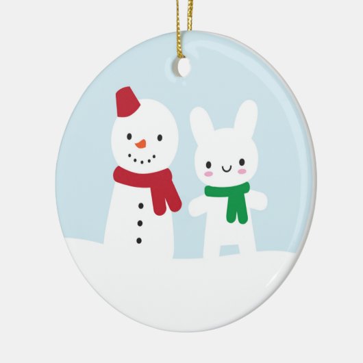 Sneeuwdag - Bunny & Snowman Keramisch Ornament (Links)