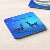 Sneeuwdag met blauw geworpen rendier bier onderzetter (Linkerzijde)