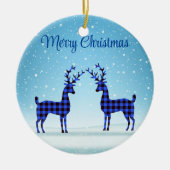 Sneeuwdag met blauw geworpen rendier keramisch ornament (Voorkant)