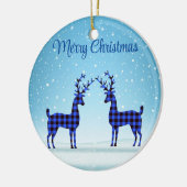 Sneeuwdag met blauw geworpen rendier keramisch ornament (Links)