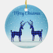 Sneeuwdag met blauw geworpen rendier keramisch ornament (Achterkant)