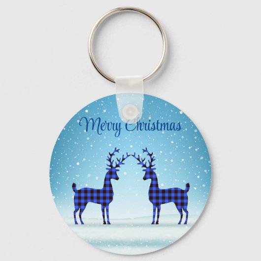 Sneeuwdag met blauw geworpen rendier sleutelhanger (Voorkant)