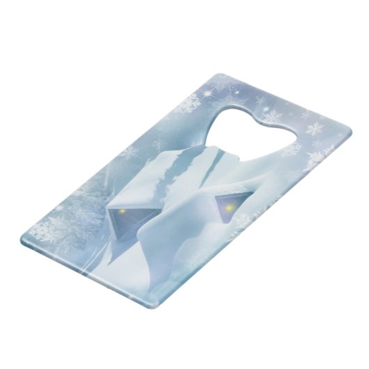 Sneeuwdak in een bos creditkaart flessenopener (Voorkant Gekanteld)